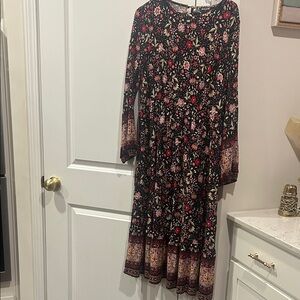 Allegra K Black and Red Floral Long Sleeve Dress